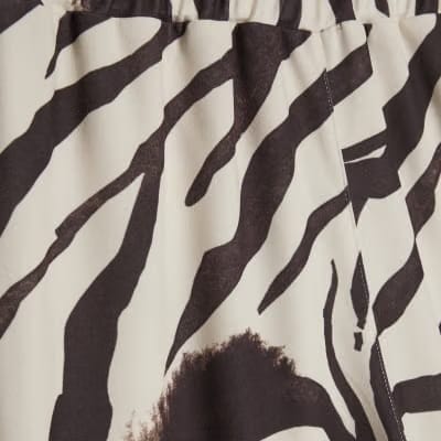 White Zebra Print Wide Leg Trousers
