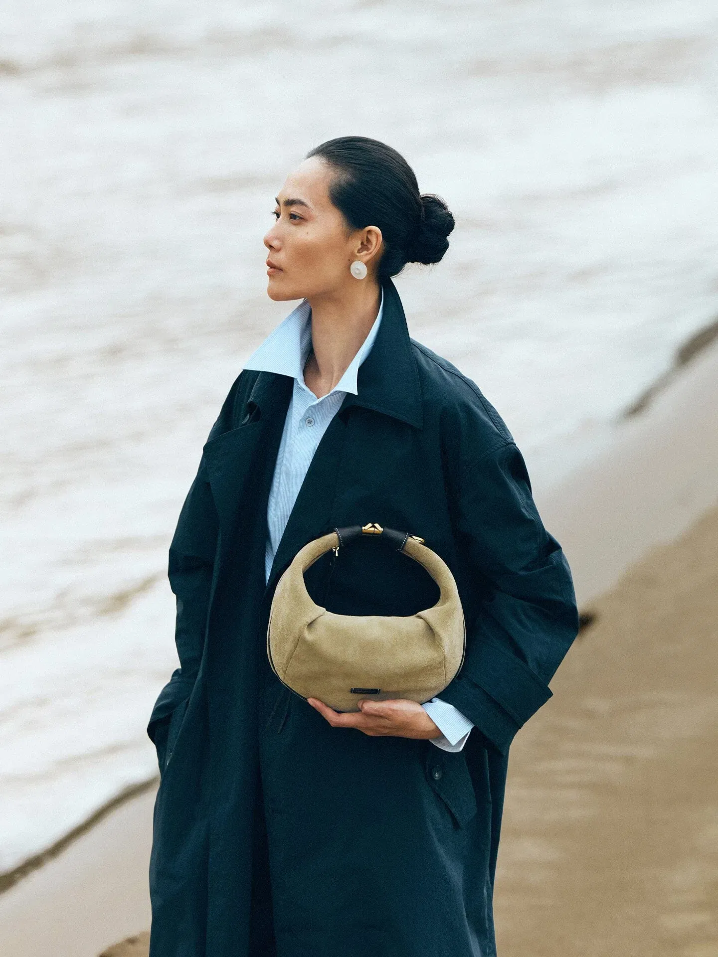 Songmont Medium Luna Hobo Bag Dune Suede