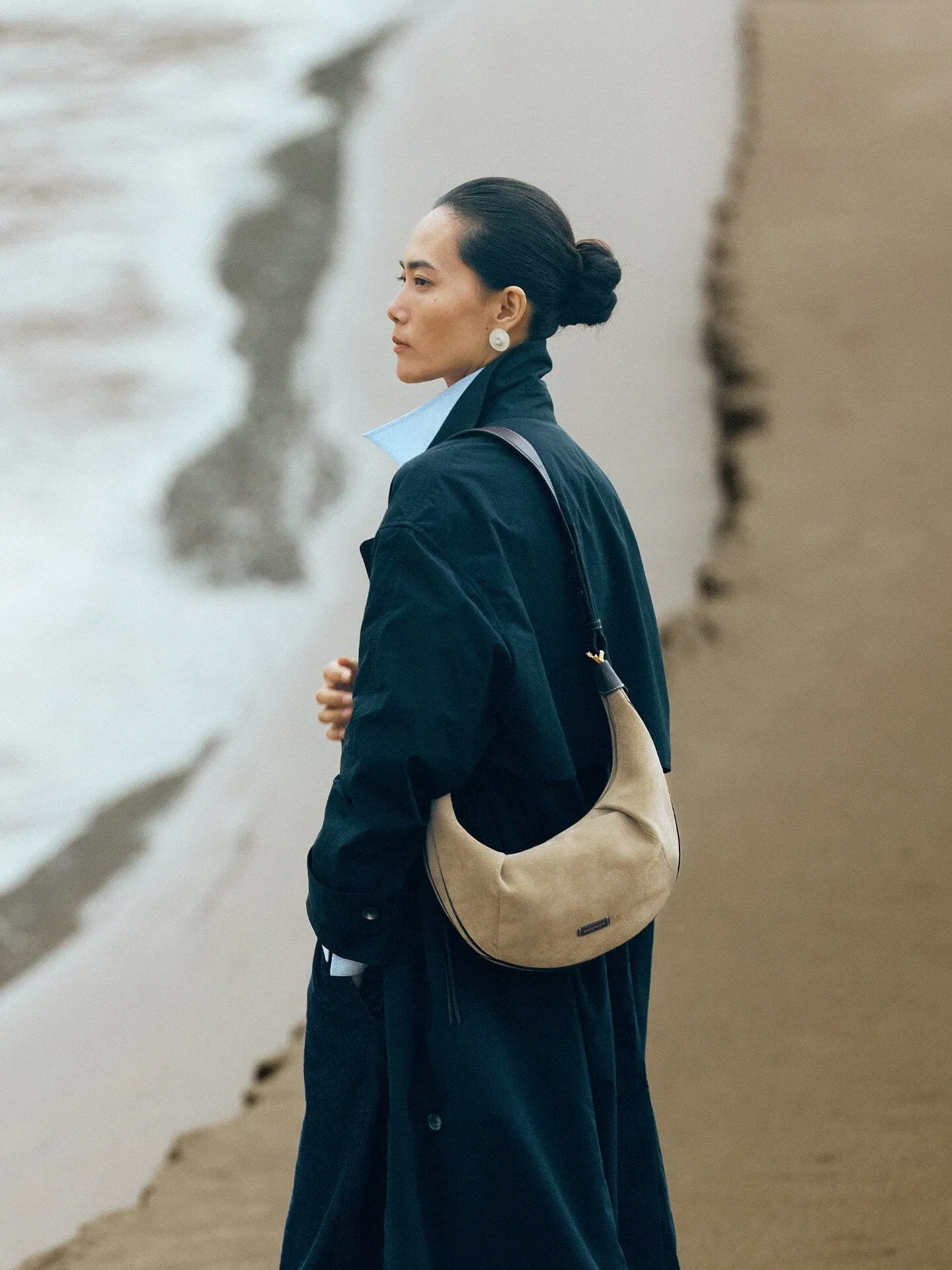 Songmont Medium Luna Hobo Bag Dune Suede