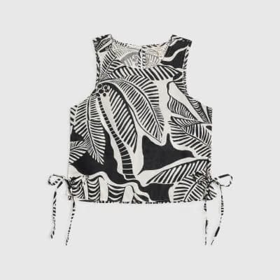 Petite Black Printed Linen Blend Tank Top