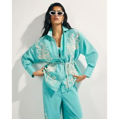 Green Broderie Long Sleeve Shirt