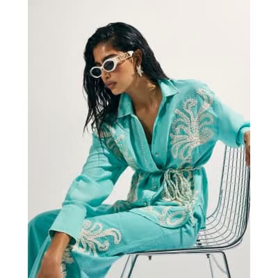 Green Broderie Long Sleeve Shirt