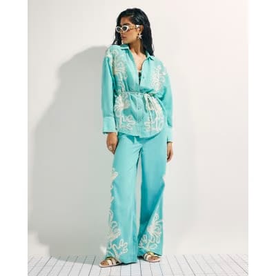 Green Broderie Long Sleeve Shirt