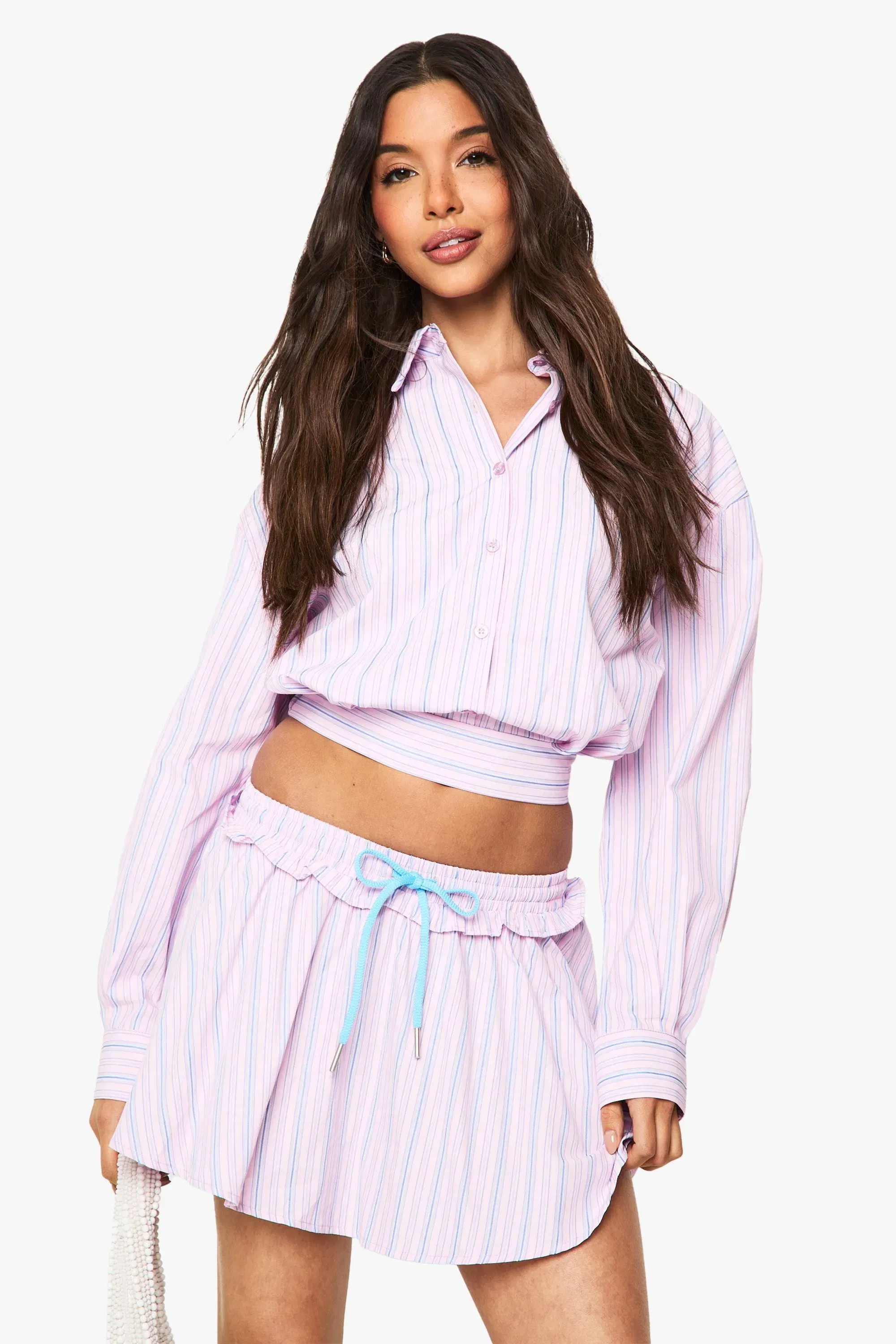 Ruffle Seam Skater Mini Skirt