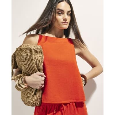 Red Linen Blend Tank Top