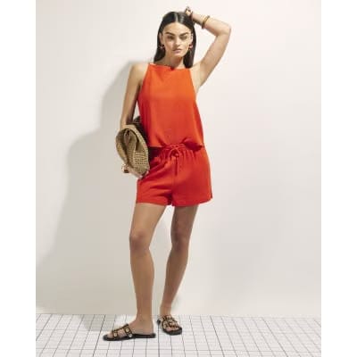 Red Linen Blend Tank Top