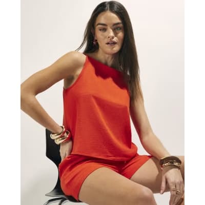 Red Linen Blend Tank Top