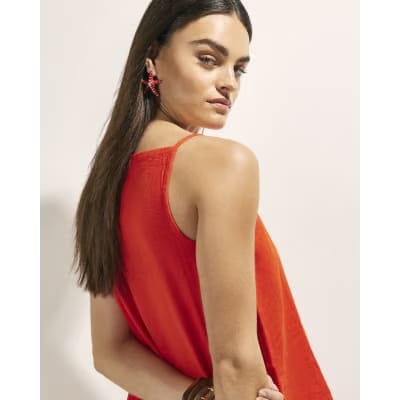 Red Linen Blend Tank Top