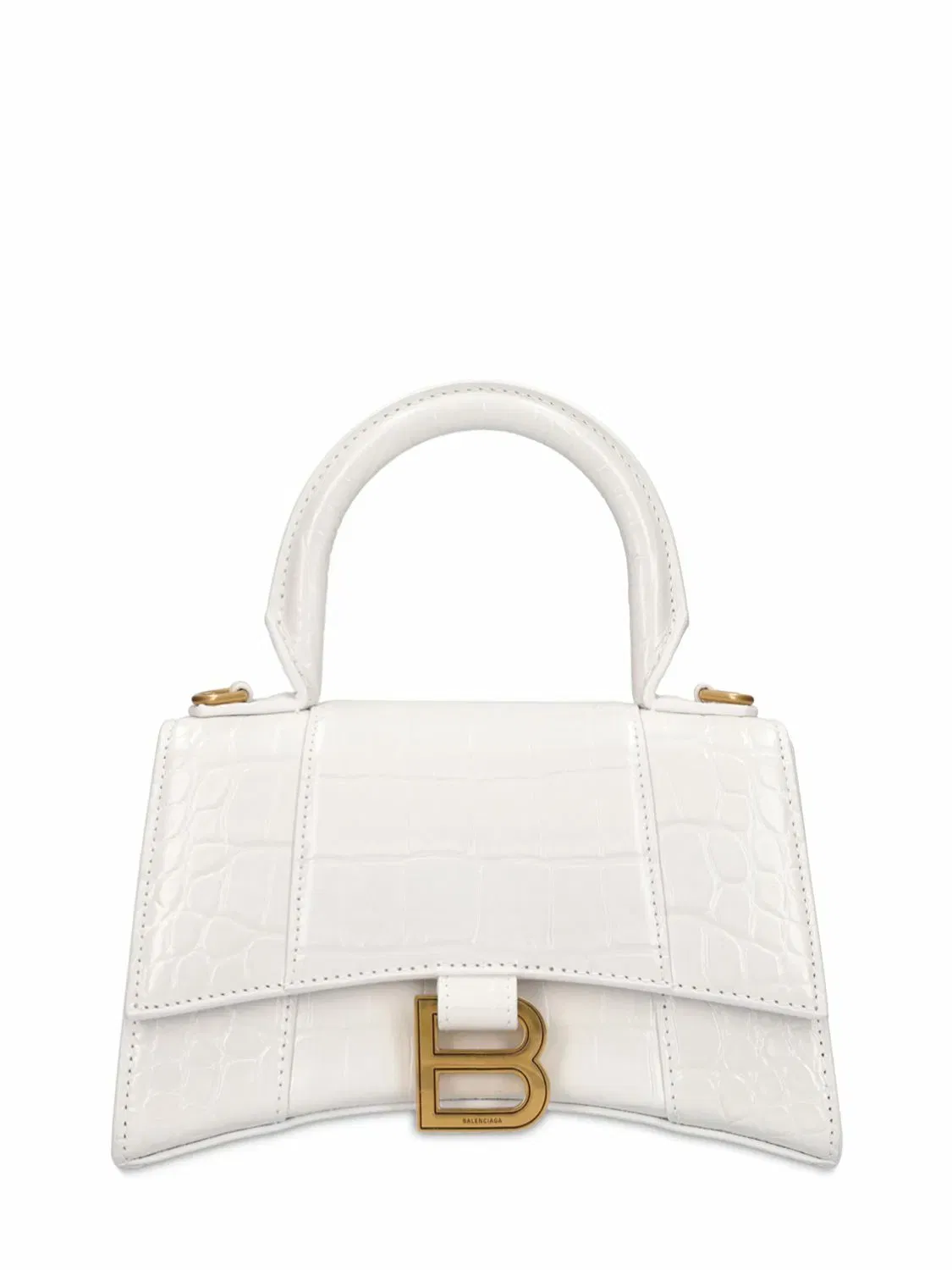 BALENCIAGA Xs Hourglass Croc Embossed Leather Bag