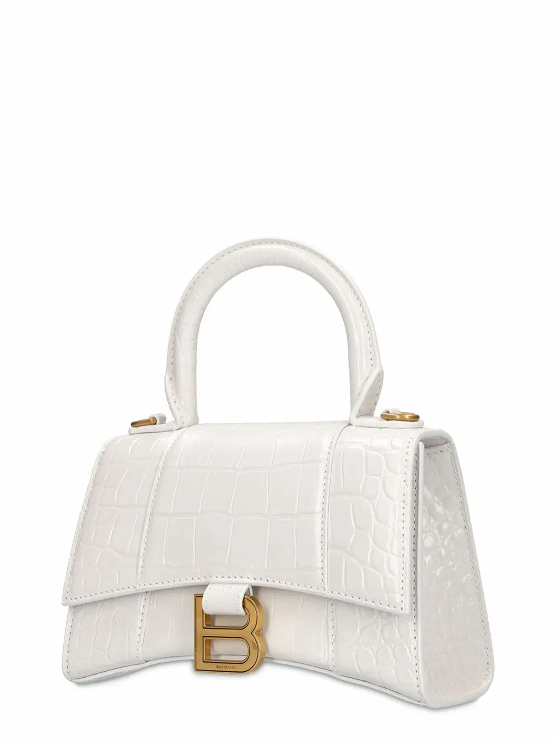BALENCIAGA Xs Hourglass Croc Embossed Leather Bag