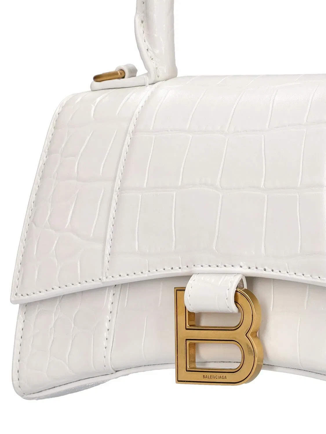 BALENCIAGA Xs Hourglass Croc Embossed Leather Bag