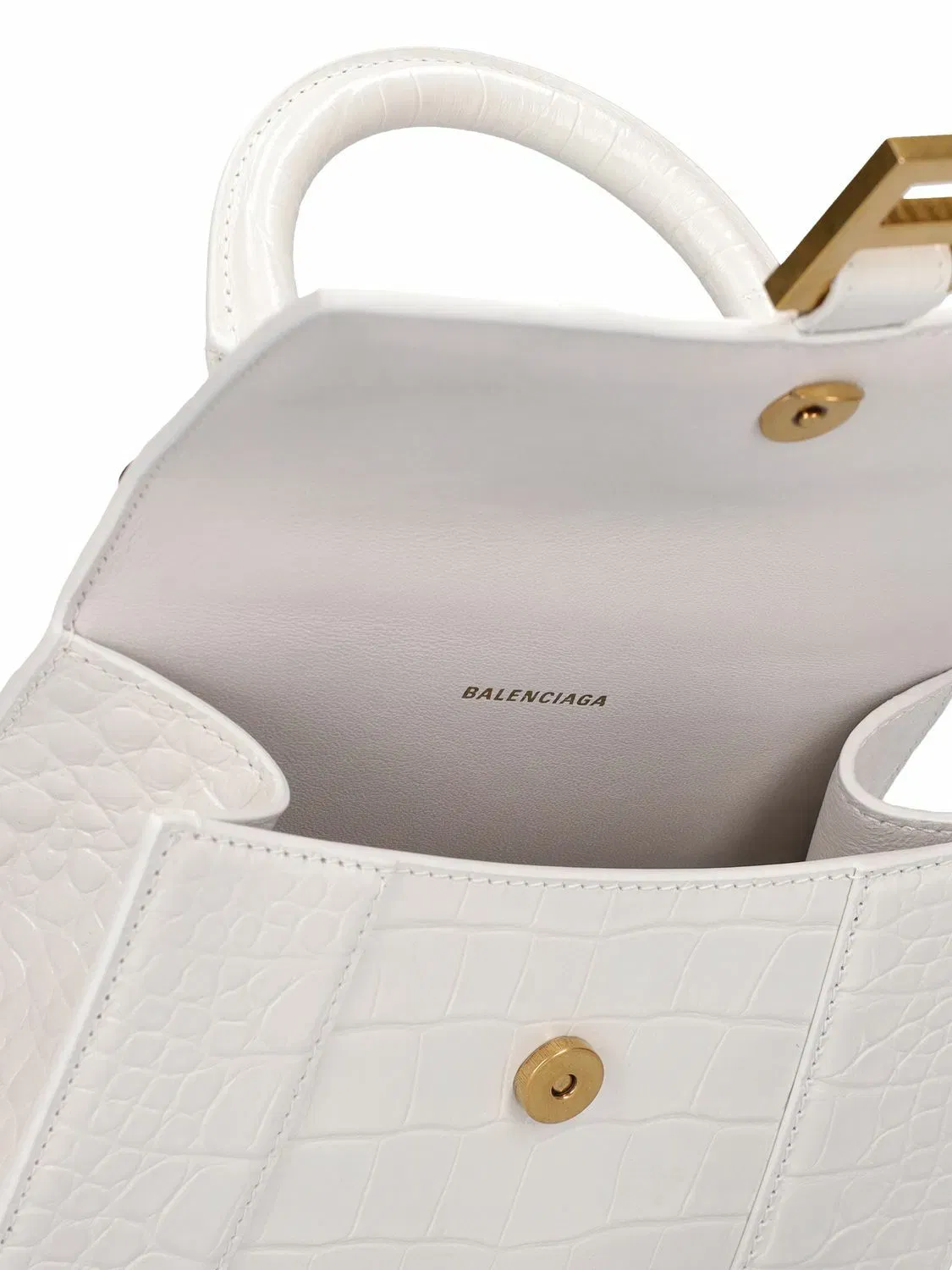 BALENCIAGA Xs Hourglass Croc Embossed Leather Bag