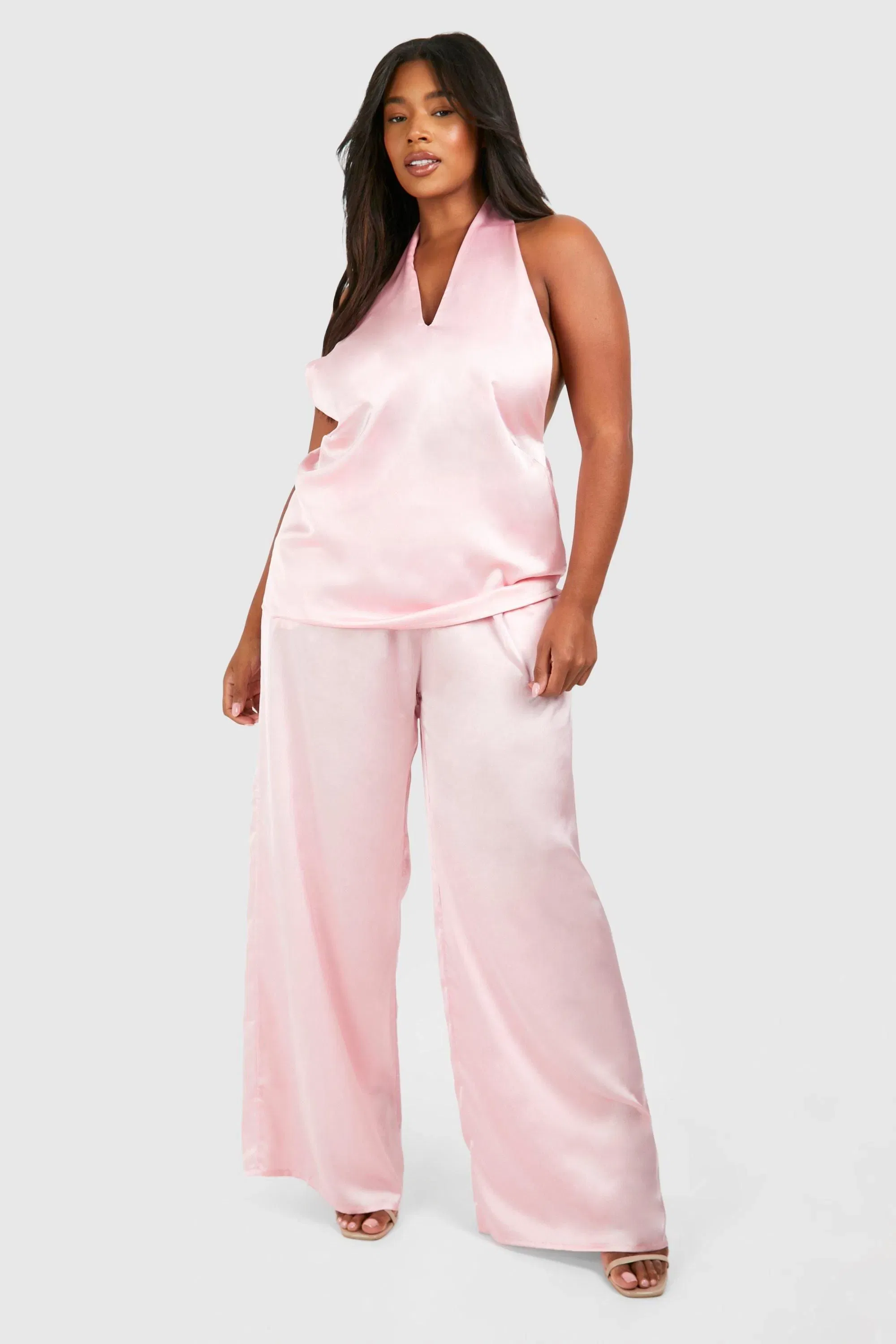 Plus Satin Tailored Wide Leg Trouser