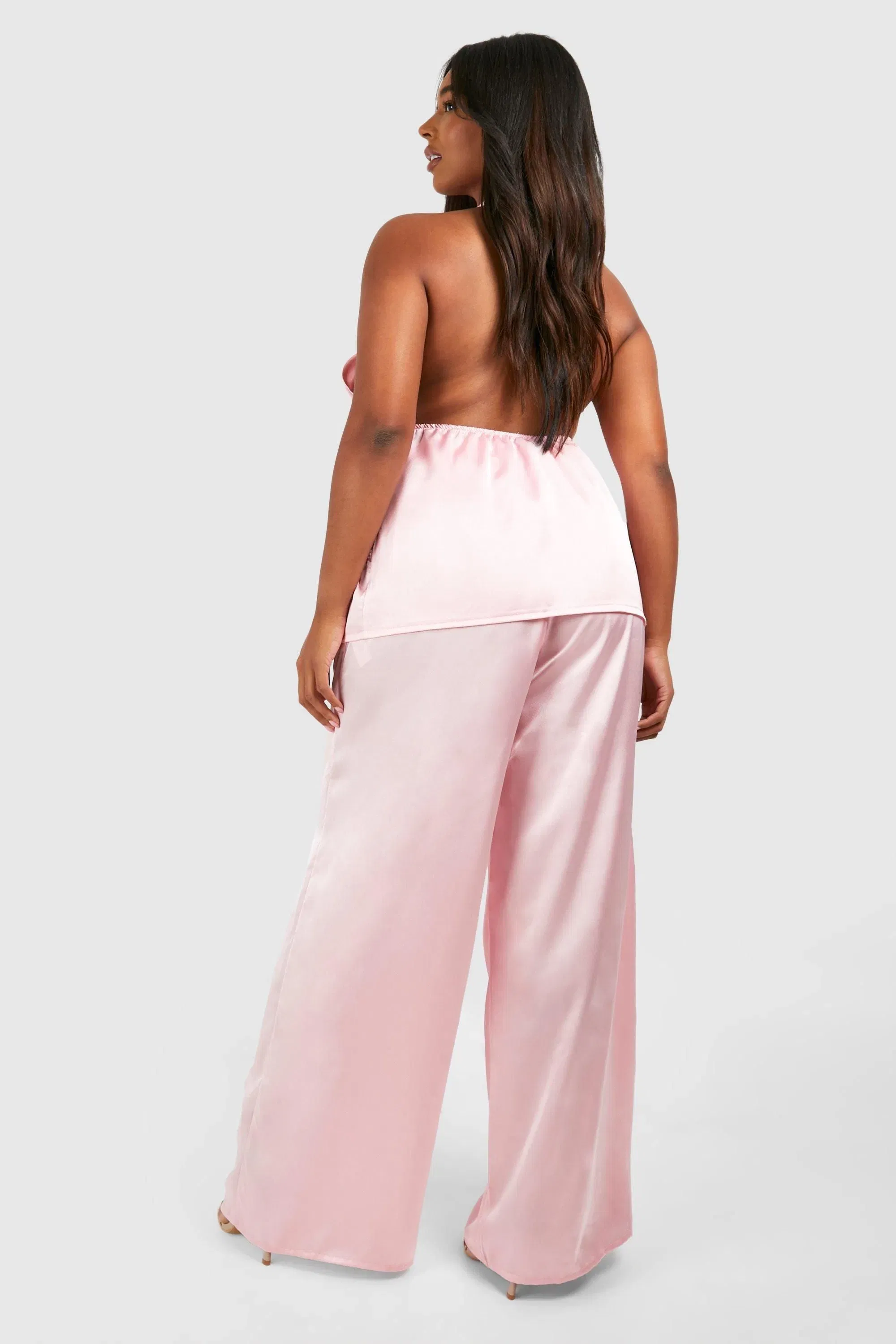 Plus Satin Tailored Wide Leg Trouser