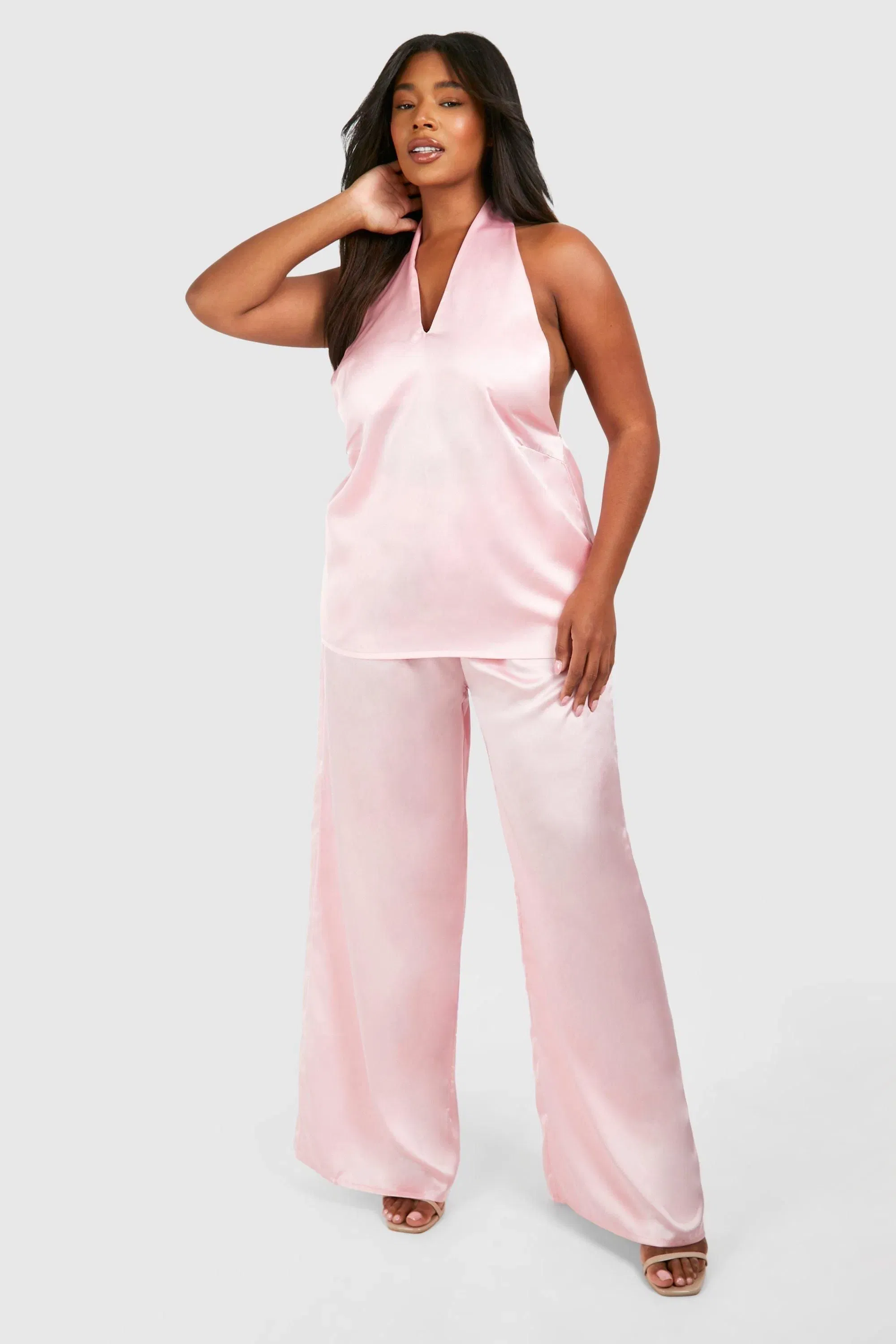 Plus Satin Tailored Wide Leg Trouser
