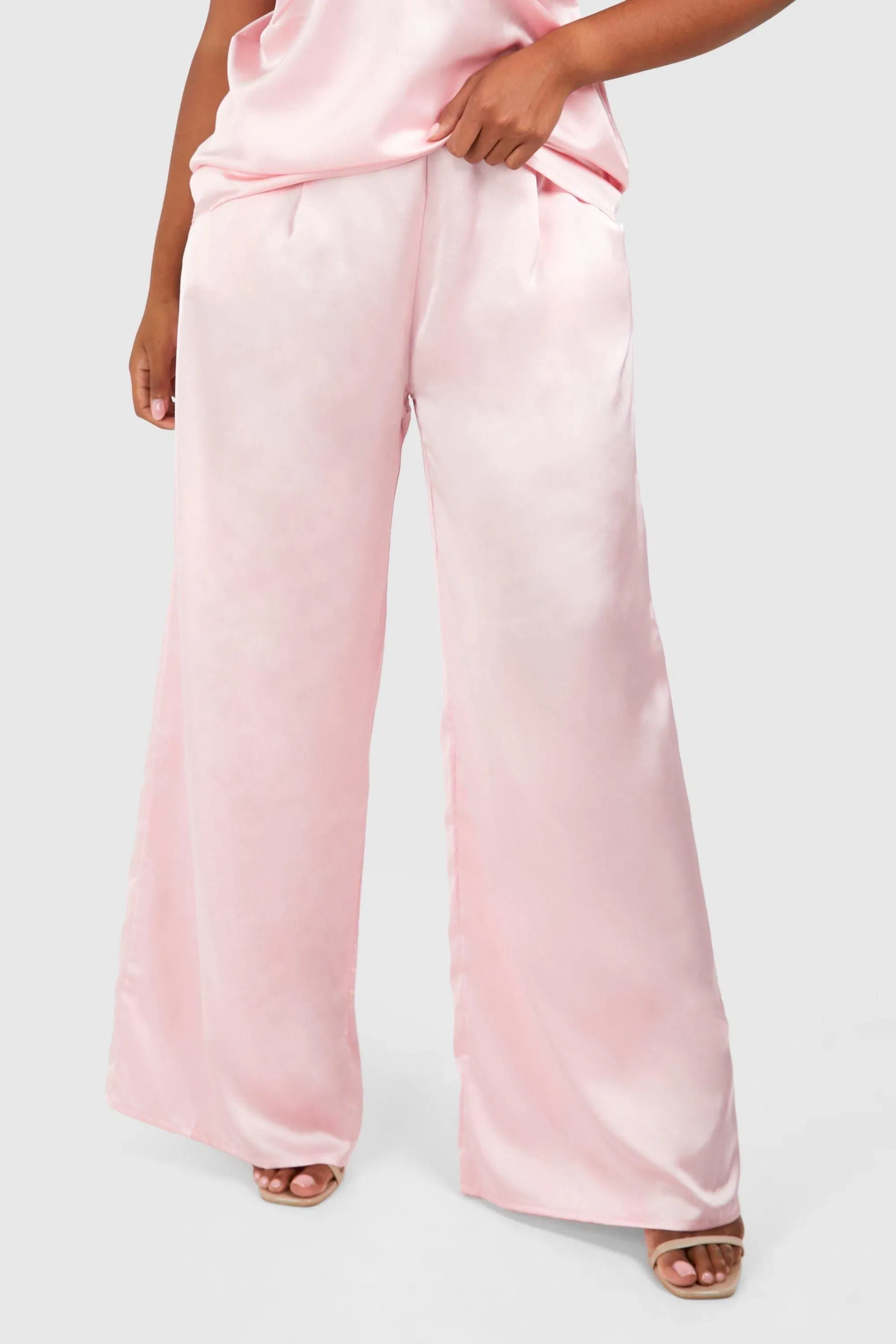 Plus Satin Tailored Wide Leg Trouser