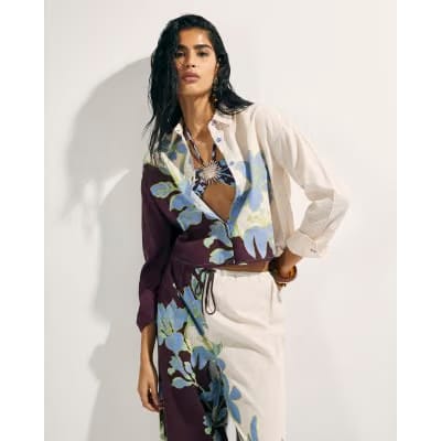 Cream Floral Beach Shirt