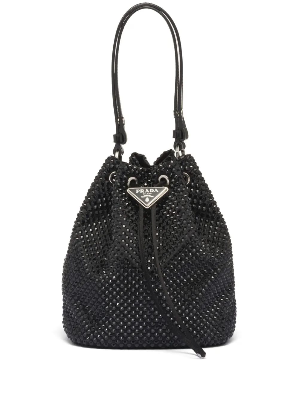 crystal-embellished drawstring bucket bag