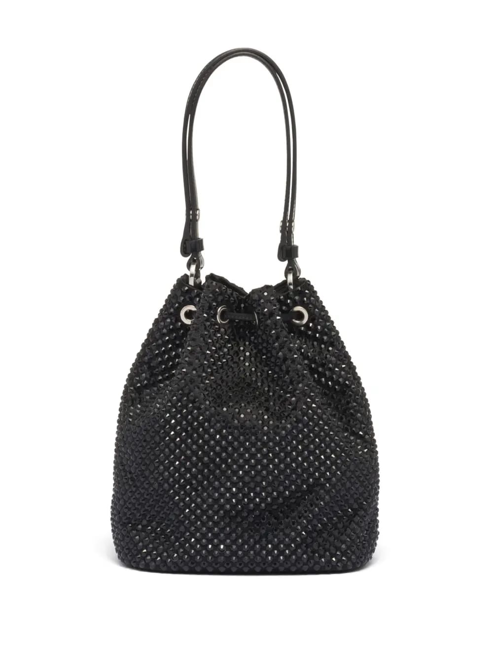 crystal-embellished drawstring bucket bag