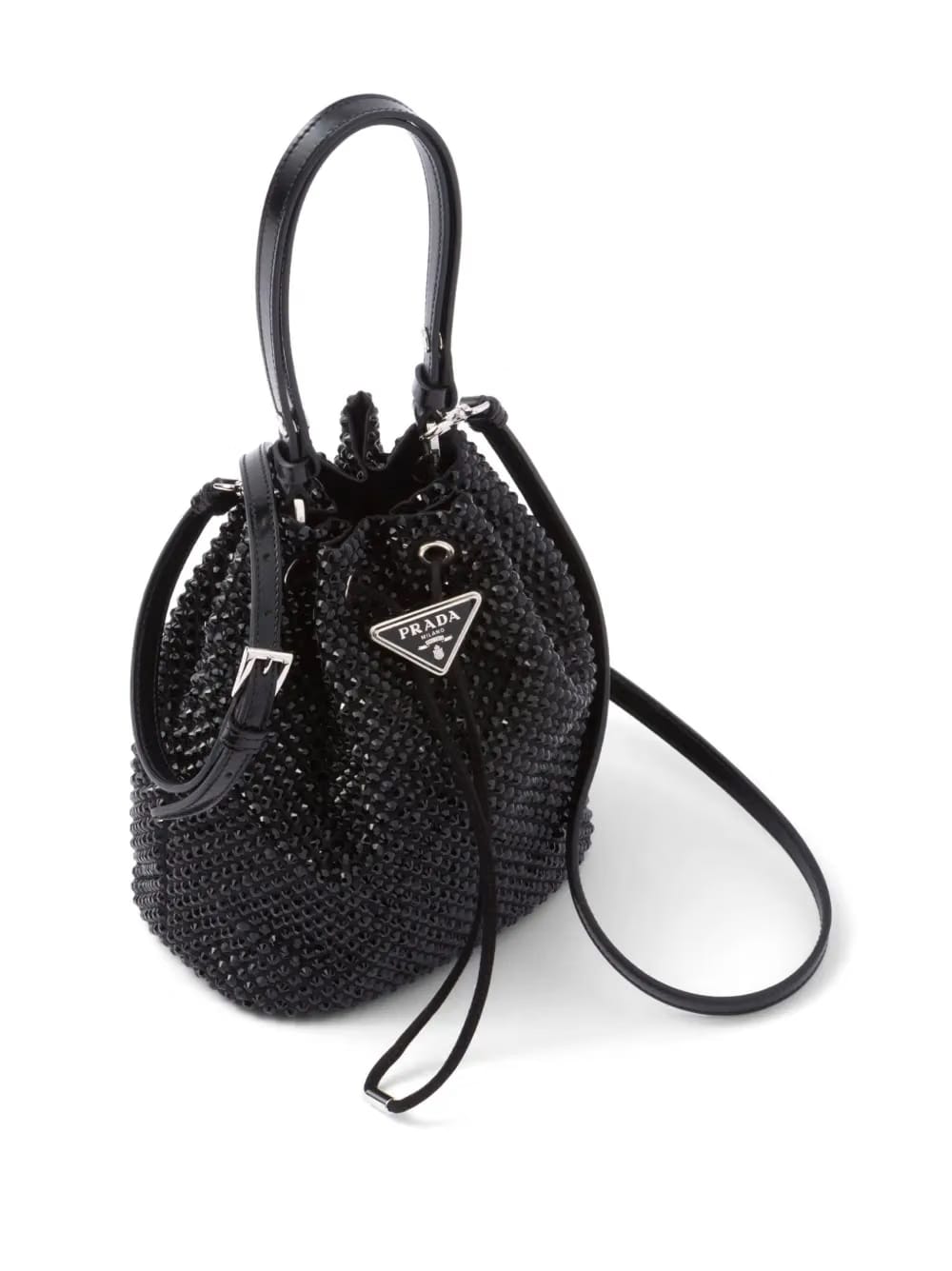crystal-embellished drawstring bucket bag
