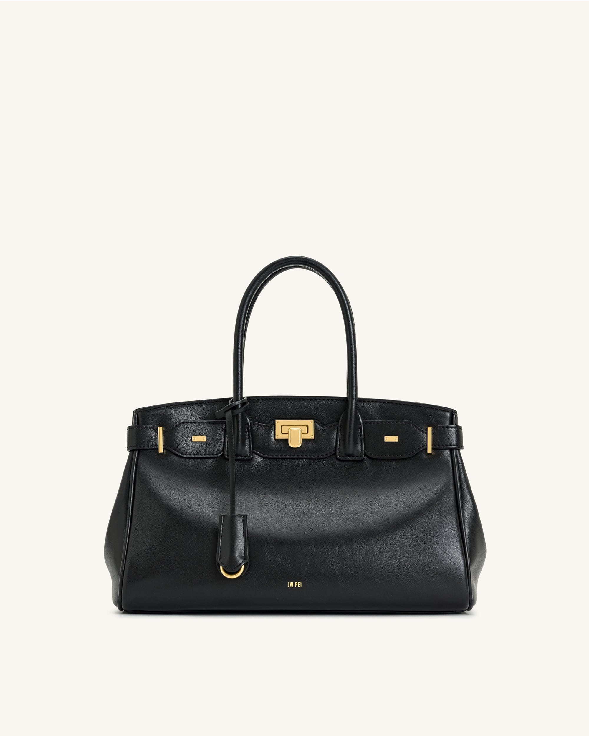 Ziva Metal Lock Decoration Tote Bag - Dark Brown