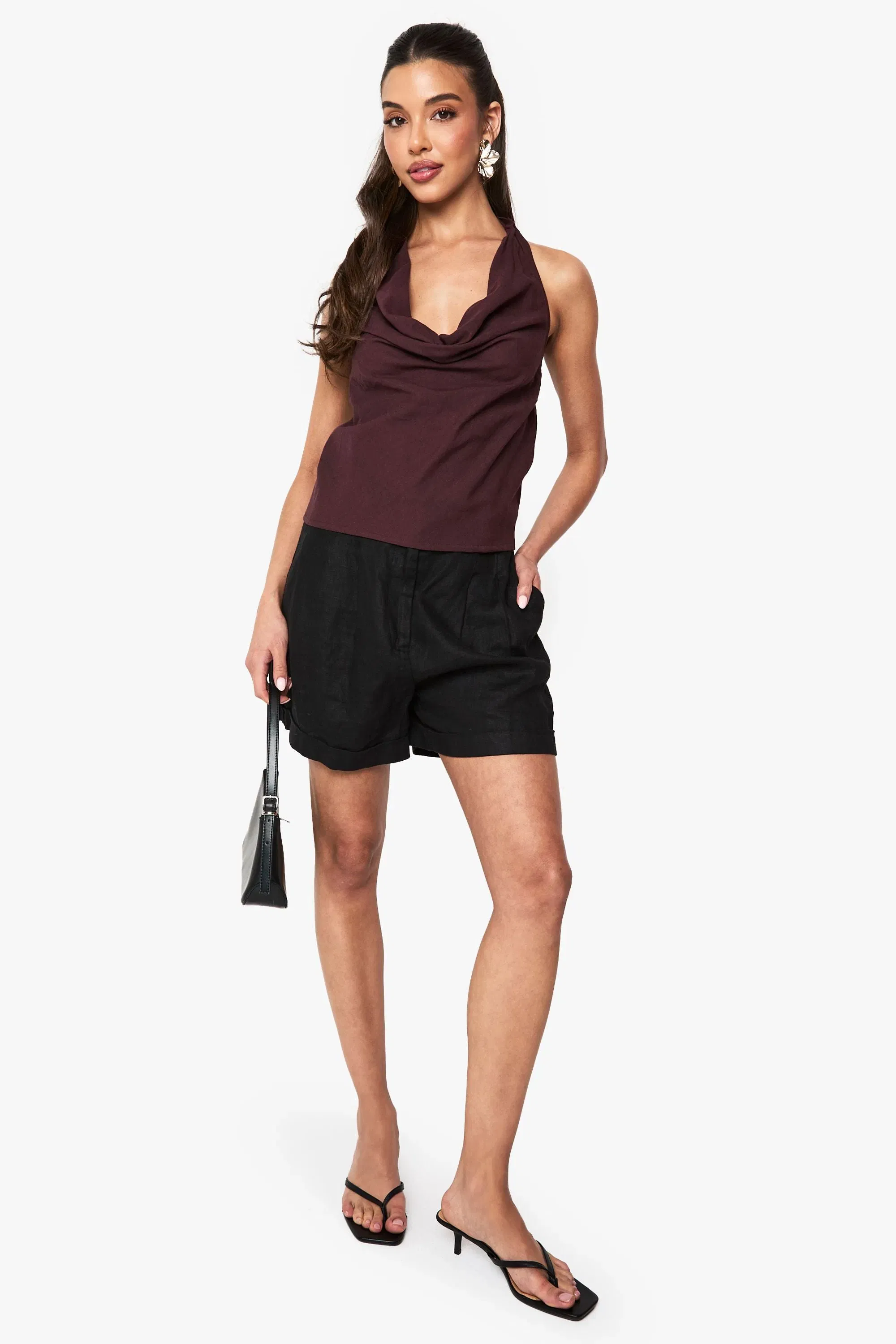 Linen Look Cowl Neckline Halter Top