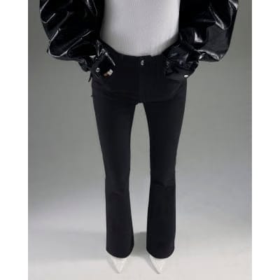 Black Mid Rise Flared Jeans