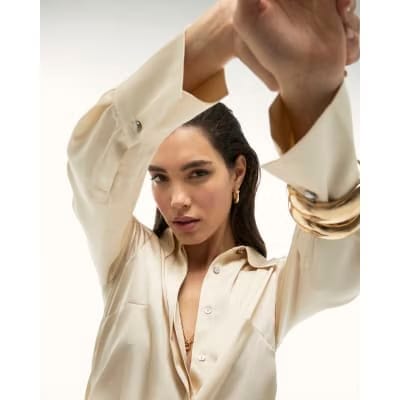 Cream Satin Long Sleeve Shirt