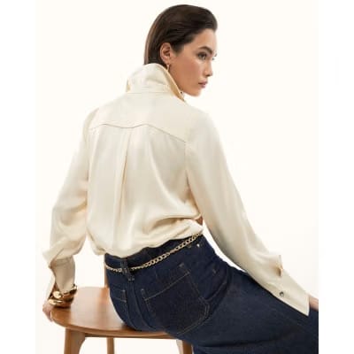 Cream Satin Long Sleeve Shirt