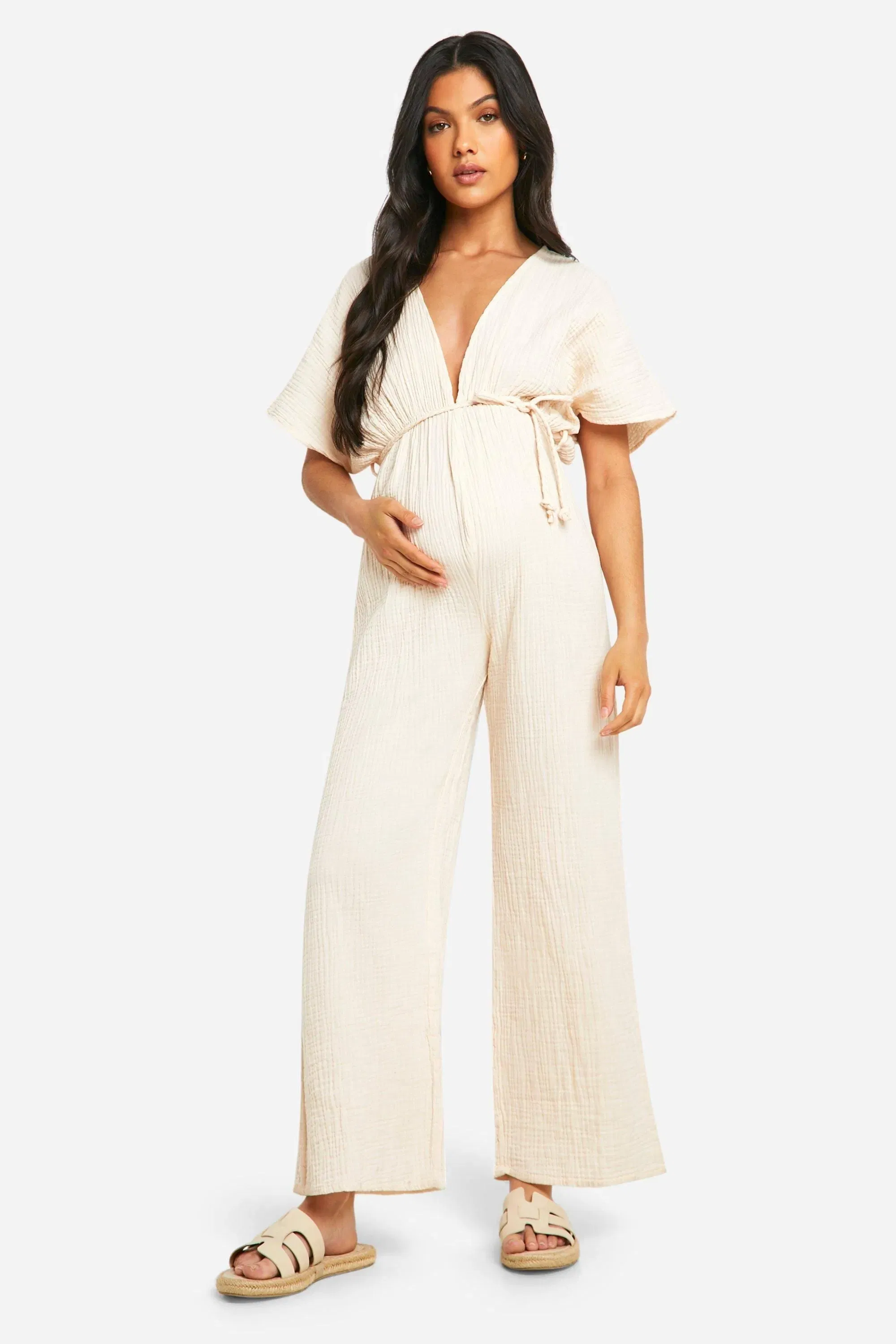 Maternity Rope Belted Wide Leg Jumpsuit