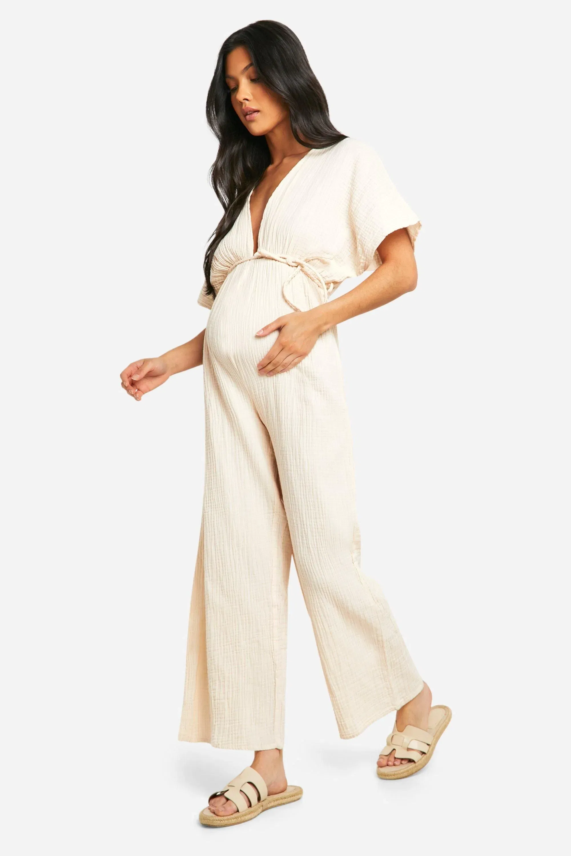 Maternity Rope Belted Wide Leg Jumpsuit