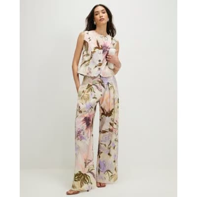 Pink Linen Blend Floral Waistcoat