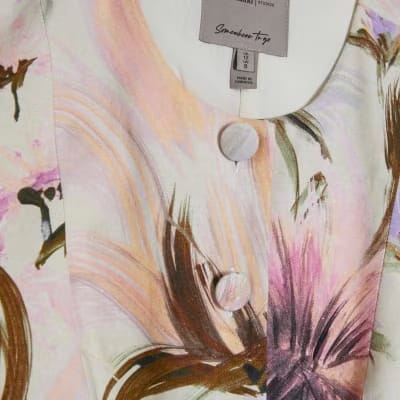 Pink Linen Blend Floral Waistcoat