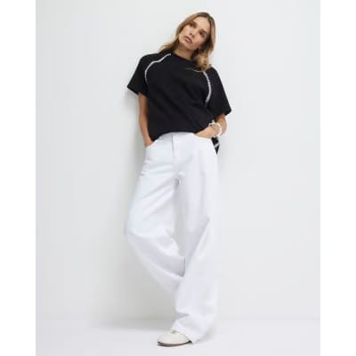 Black Short Sleeve Cosy Whipstitch T-shirt