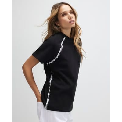 Black Short Sleeve Cosy Whipstitch T-shirt