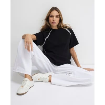 Black Short Sleeve Cosy Whipstitch T-shirt
