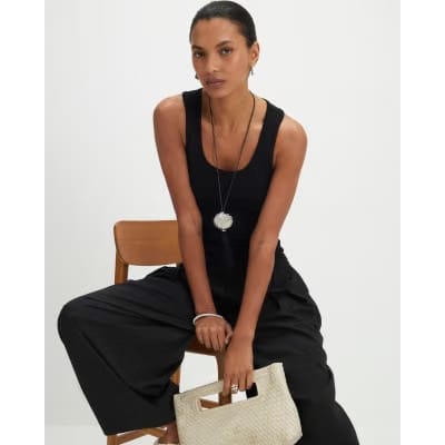 Black Sleeveless Scoop Neck Vest Top