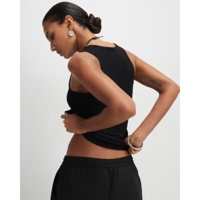 Black Sleeveless Scoop Neck Vest Top