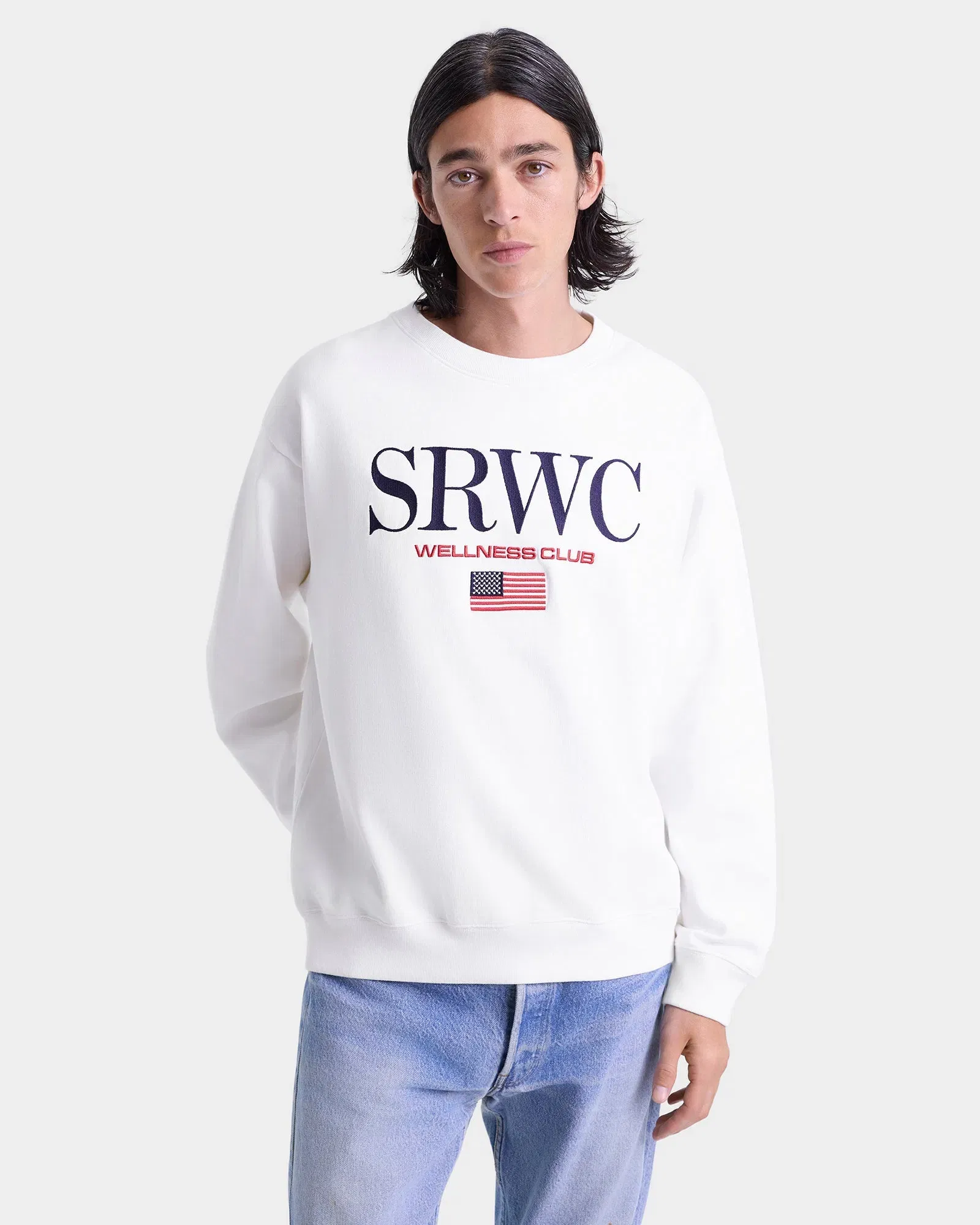 Nautical Embroidered Crewneck - White/Navy/Ruby