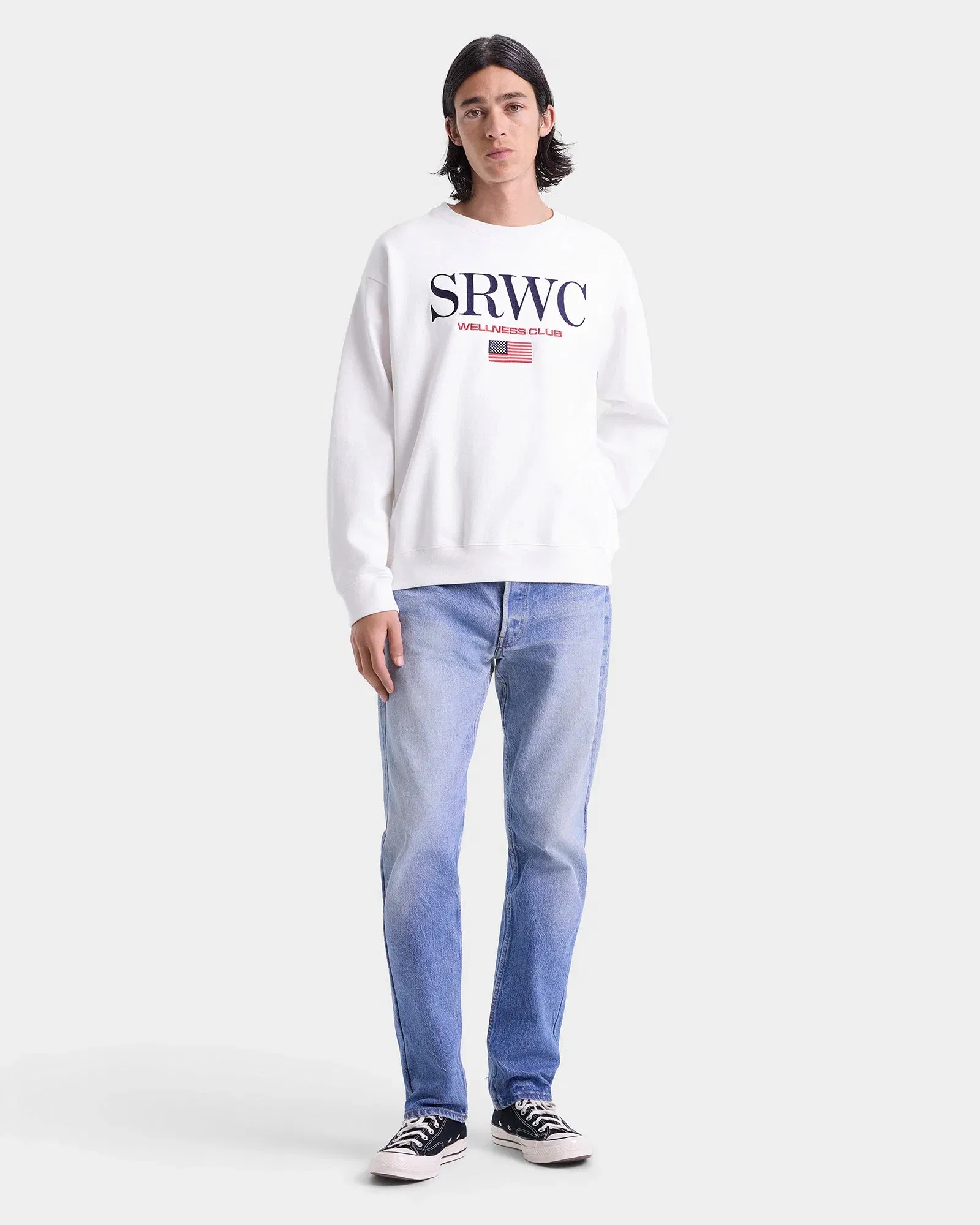 Nautical Embroidered Crewneck - White/Navy/Ruby