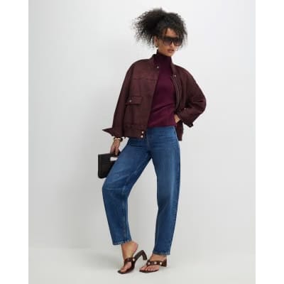 Red Oversized Knitted High Neck Top