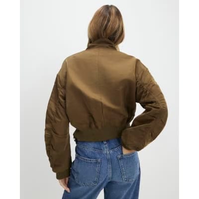 Khaki Funnel Neck Bomber Jacket