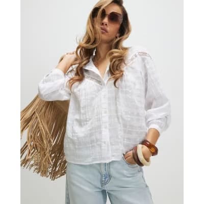 White Lace Button Through Blouse