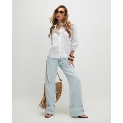 White Lace Button Through Blouse
