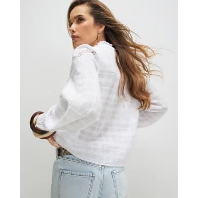 White Lace Button Through Blouse