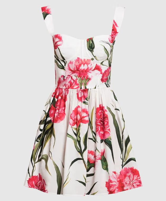 Dolce&Gabbana White bustier dress with a Carnation print