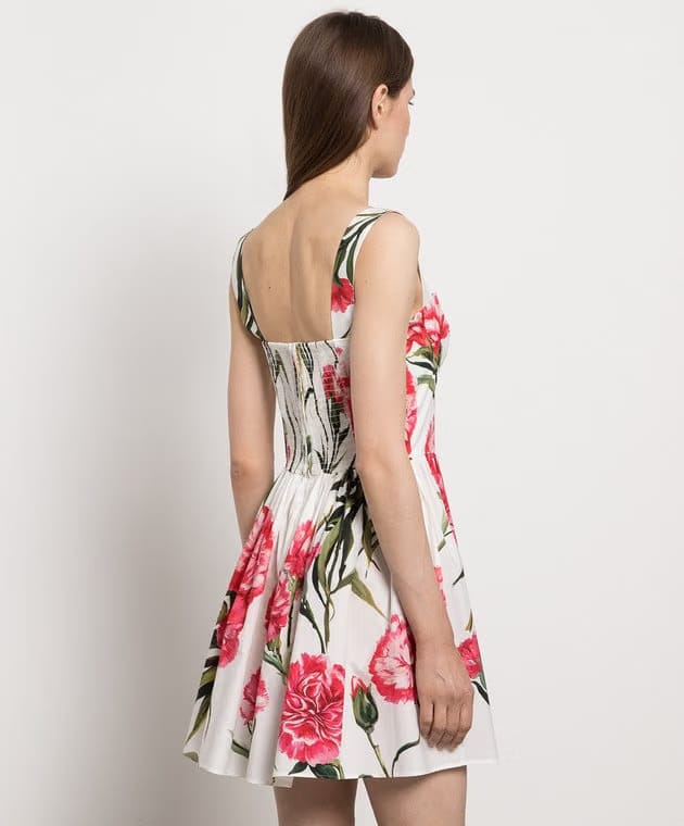 Dolce&Gabbana White bustier dress with a Carnation print