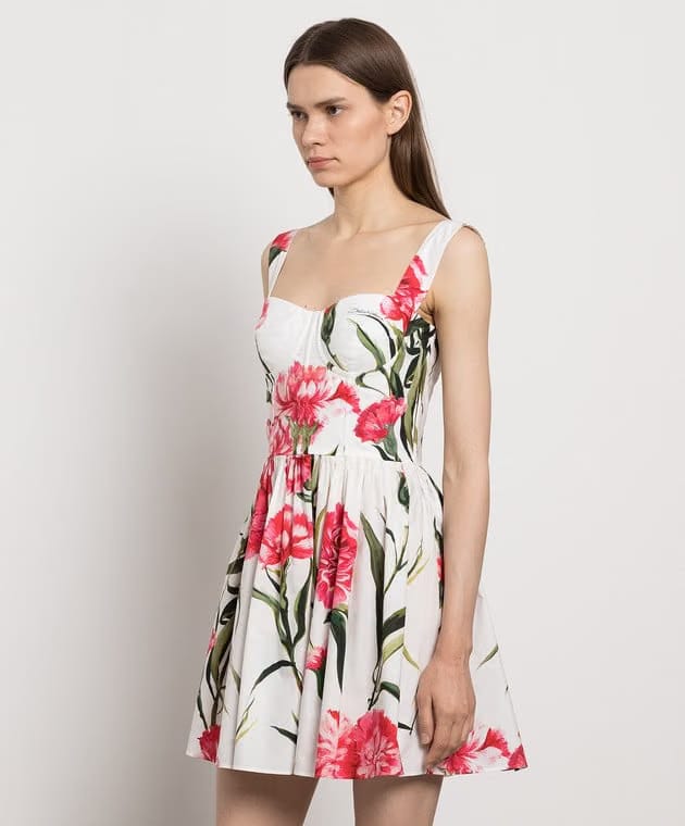 Dolce&Gabbana White bustier dress with a Carnation print