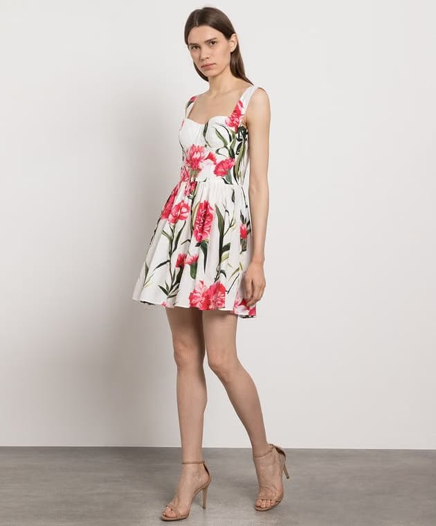 Dolce&Gabbana White bustier dress with a Carnation print
