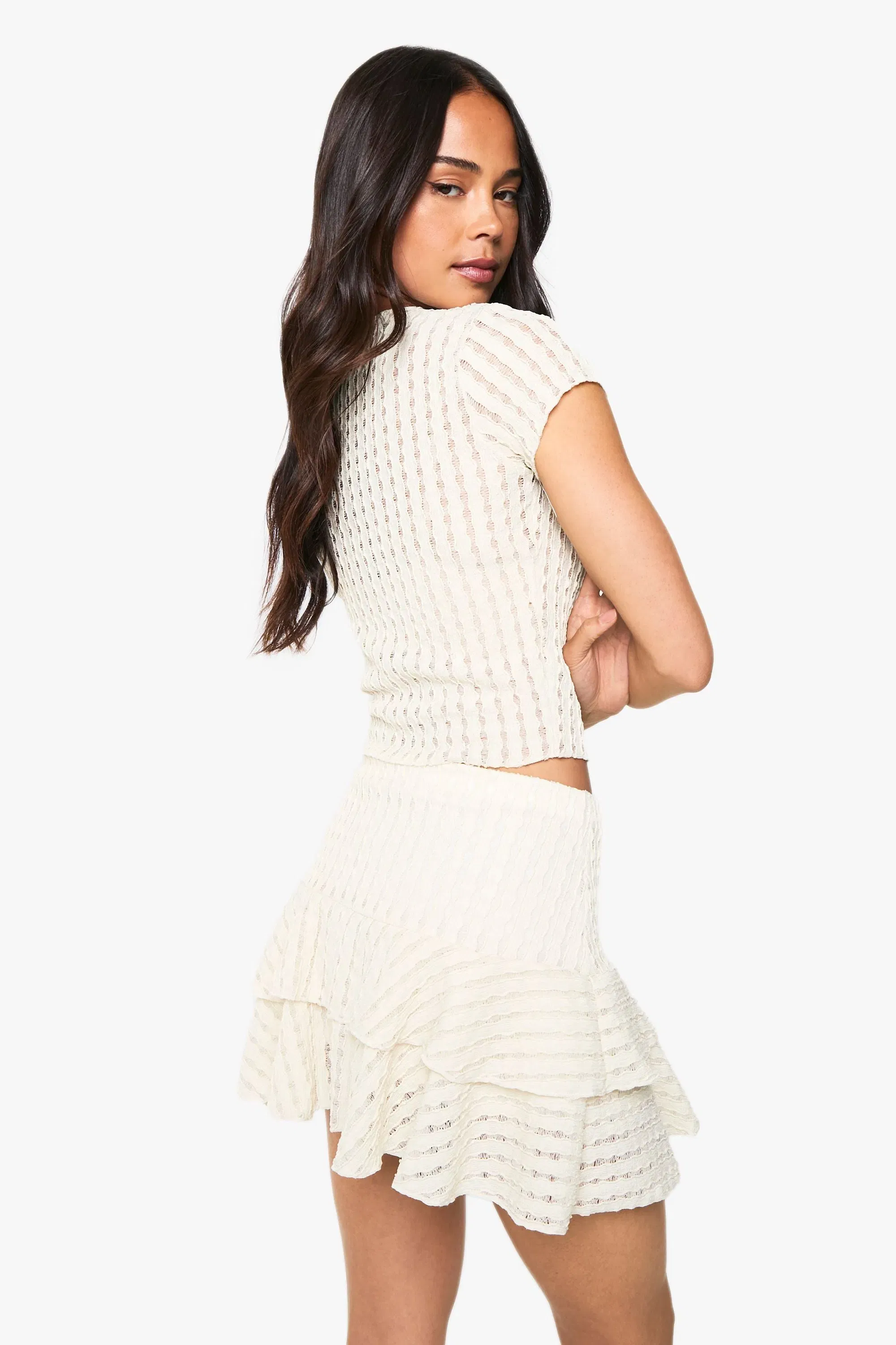 Textured Ruffle Mini Skirt